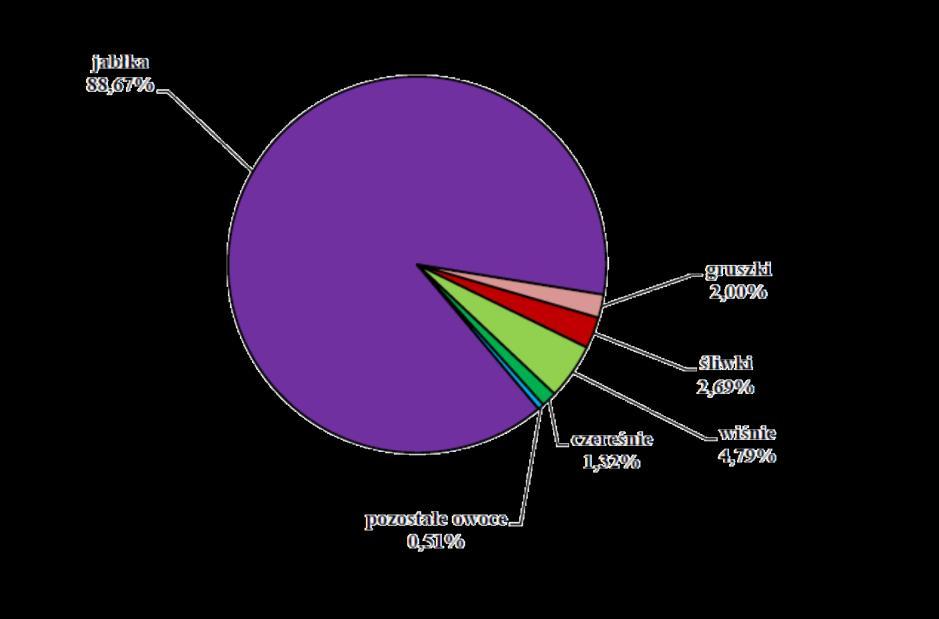 Produkcja i powierzchnia uprawy owoców w 2016 r. Powierzchnia [ha] Produkcja [tys.