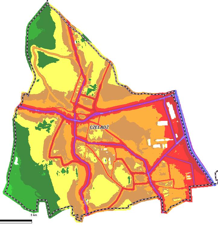 Legenda Rysunek 1. Hałas drogowy (imisja LDWN) w Czeladzi na podstawie Mapy akustycznej Powiatu Będzińskiego z 2012 r.