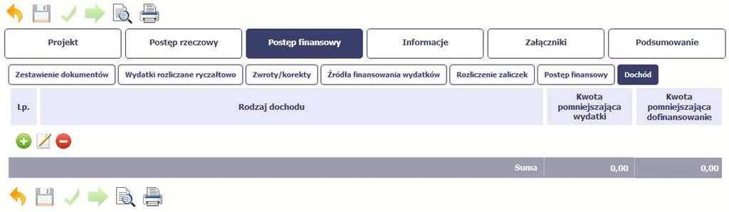 Aby rozpocząć dodawanie pozycji w tabeli, wybierz funkcję Dodaj Po wyborze tej funkcji, system prezentuje okno Dodaj dochód w którym uzupełniasz dane dotyczące dochodu.