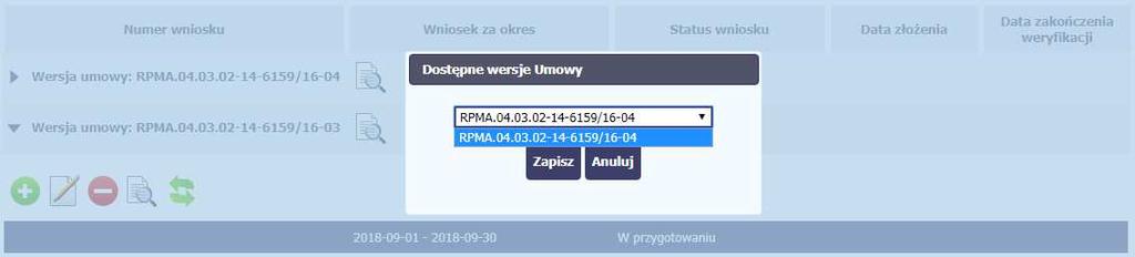 Po wybraniu funkcji Aktualizuj wersję Umowy wniosek jest przypisany.