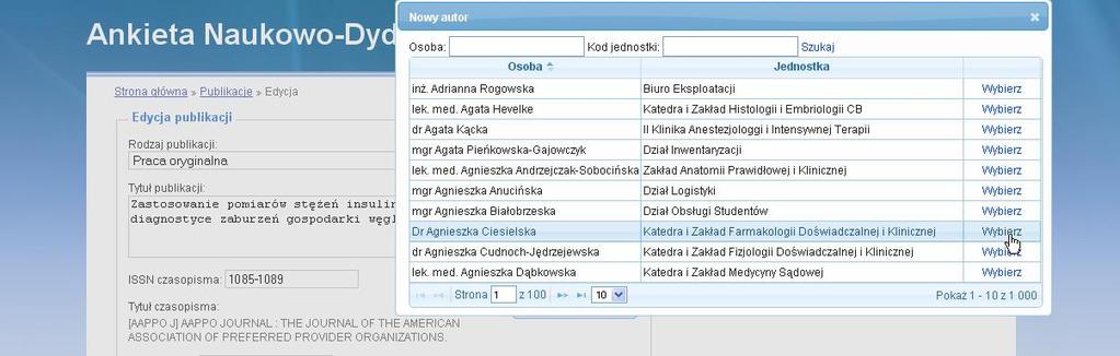 jego nazwisko lub fragment nazwiska i kliknąd Szukaj. Następnie kliknąd Wybierz przy wybranej osobie.