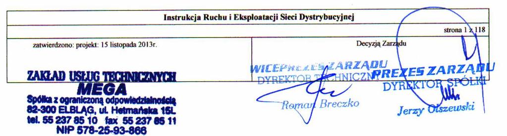 INSTRUKCJA RUCHU I EKSPLOATACJI SIECI DYSTRYBUCYJNEJ