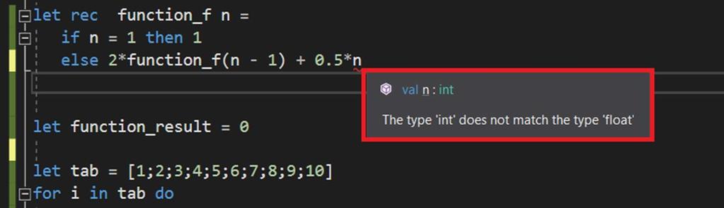 Rysunek 1: Wynik działania programu funkcji f dla tablicy argumentów tab W języku F# przetwarzanie danych można osiągnąć poprzez użycie pipeline ów [3]: tab > List.map f > List.