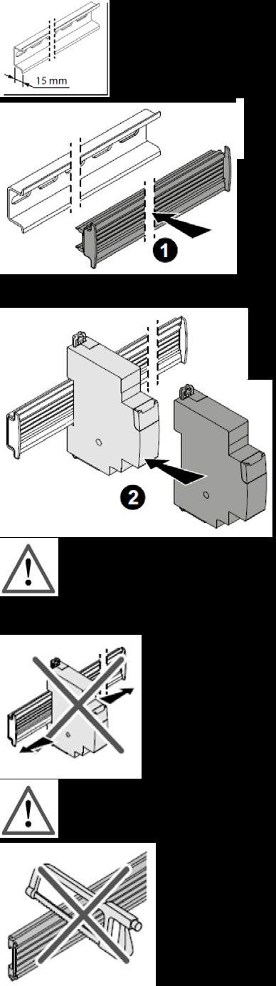4. INSTALACJA Montaż na szynie TH35 o głębokości 15 mm Montaż na szynie TH35 o głębokości 7,5