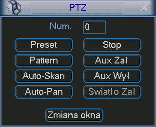 Na ekranie PTZ (rys 4-25) kliknij przycisk Zmiana okna. Zostanie wyświetlone okno wyboru zaprogramowanych ustawień.
