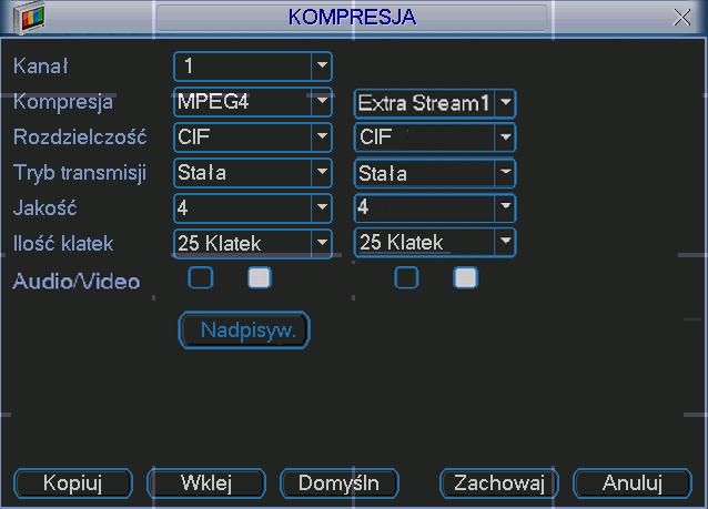 Ilość klatek: Określenie szybkości nagrywania dla wybranego kanału: 1 kl/s,2kl/s,3kl/s, 6kl/s,12kl/s,25kl/s.