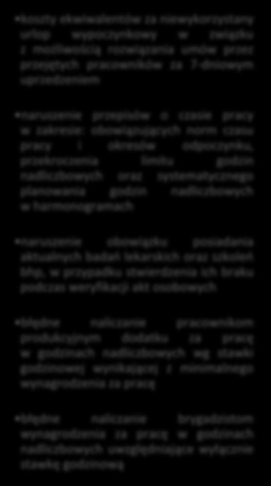 Zagrożenia kosztowe Zagrożenia organizacyjne Zagrożenia formalno-prawne koszty ekwiwalentów za niewykorzystany urlop