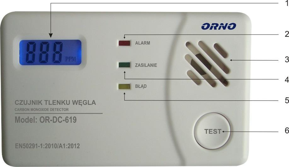 SPECYFIKACJA TECHNICZNA: Zasilanie: 3 x1,5v, baterie typu AA (w zestawie) Rodzaj czujnika: elektrochemiczny wykrywacz tlenku węgla ECO-Cell 50 ppm 60~90 min Czułość i czas działania: 100 ppm 10~40