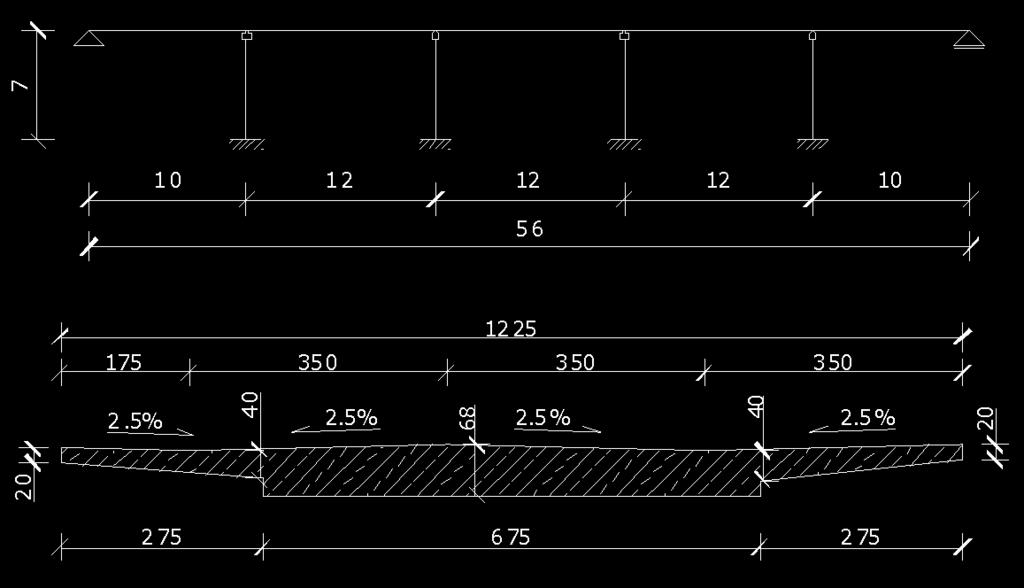 4. Analiza odpowiedzi dynamicznej mostu na wstrząs górniczy LGOM 35 Na rysunku 5 przedstawiono model obliczeniowy czteroprzęsłowego mostu Ŝelbetowego o rozpiętości 56 m.