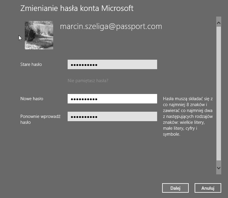 Rozdzia 4 Zarz dzanie systemem i rozwi zywanie typowych problemów 83 7. Zmiana has a lokalnego konta wymaga podania aktualnego has a, a nast pnie dwukrotnego wpisania nowego. 8. Zmiana has a konta Microsoft równie wymaga podania aktualnego has a, a nast pnie dwukrotnego wpisania nowego (rysunek 4.