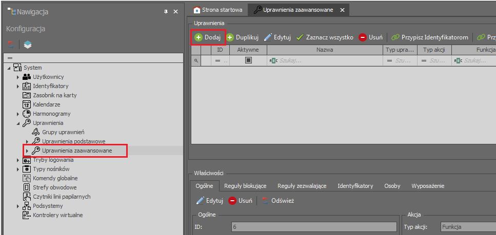 Do obsługi funkcji [136] konieczne jest utworzenie odpowiedniego Uprawnienia i przypisanie go użytkownikowi.