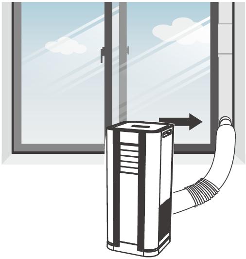 lekko drzwi balkonowe lub okno tak, aby wyprowadzić wąż wylotu ciepłego powietrza na zewnątrz.