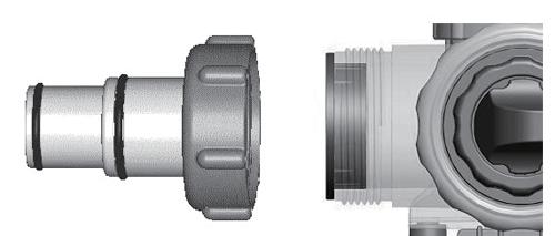 . Połącz adaptor B () z wężem (). Dokręć delikatnie. (patrz rysunek #).