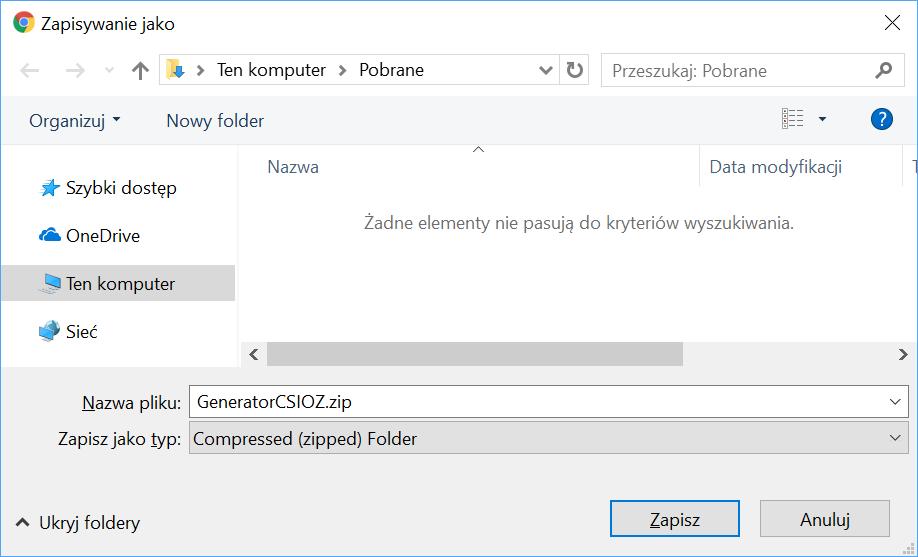 3.1. POBRANIE OPROGRAMOWANIA GENERATOR CSIOZ W celu pobrania oprogramowania Generator CSIOZ, należy: 1. Przejść do strony CSIOZ z archiwum zip: https://www.csioz.gov.