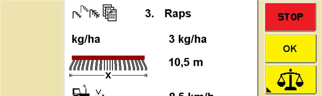 18 Menu Materiał siewny Rys.: 11 W tym menu wyświetlane są wszystkie ustawione parametry, które zostały zapisane przy ostatnim stosowaniu materiału siewnego.