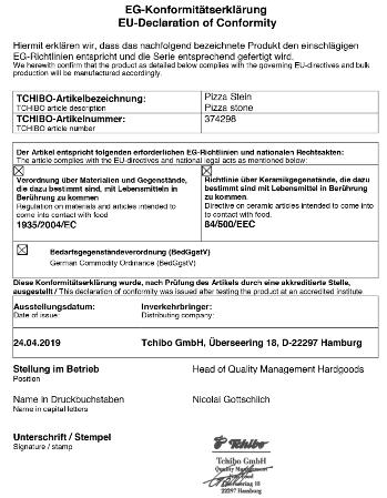 Deklaracja zgodności Made exclusively for: Tchibo GmbH, Überseering 18, 22297 Hamburg, Germany, www.tchibo.
