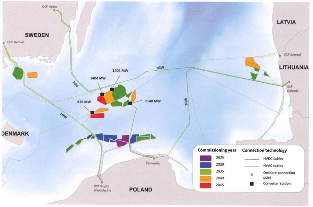 Całkowity czas wyłączenia zwarcia prądu zwarciowego DC : Planowane lokalizacje przybrzeżnych kompleksów farm wiatrowych na Morzu Bałtyckim o mocy 11,2