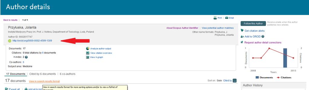 8b. Instrukcja połączenia ReaearcherID z identyfikatorem ORCID: Po wejściu na swój profil w bazie https://orcid.