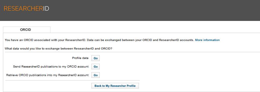 Aby wysłać publikacje z ResearcherID do ORCID należy nacisnąć Return to my