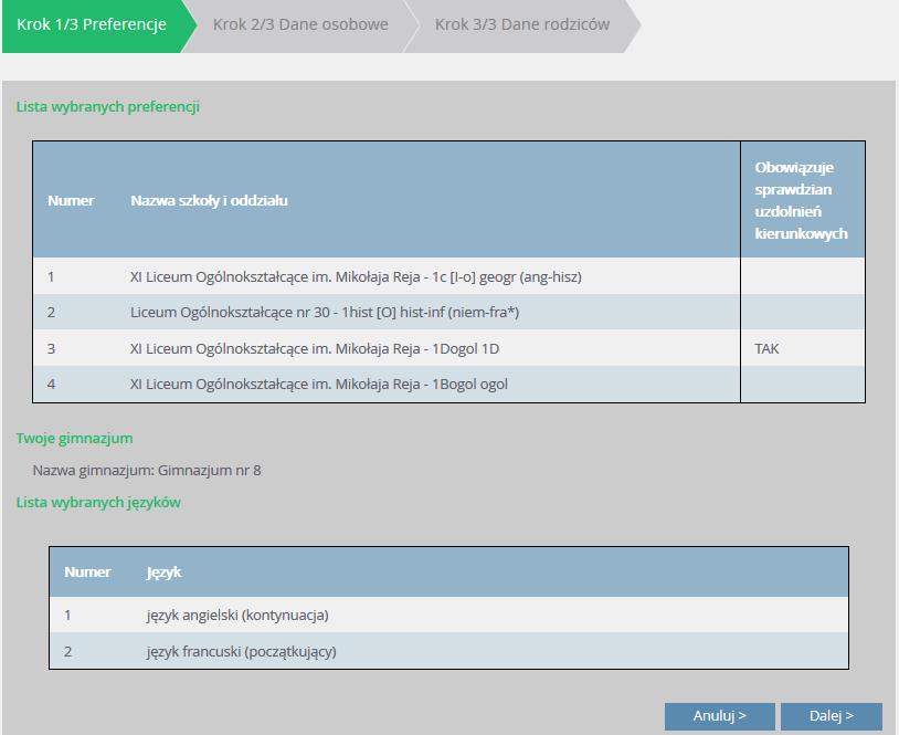 Przeglądanie danych kandydata w kolejnym logowaniu Przeglądanie danych po zmianie statusu wniosku kandydata Należy pamiętać, że gdy stan wniosku kandydata uzyska status zaakceptowany nie będzie można