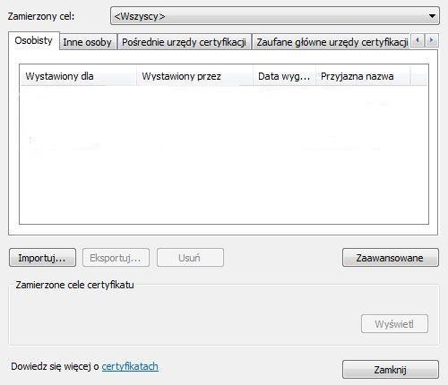 Jeśli certyfikat nie pojawił się na liście, należy zweryfikować powód wystąpienia problemu pomocne mogą okazać się informacje dostępne na stronie wystawcy certyfikatu. 1.