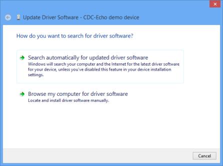2.3 Windows 8 Ta sekcja przedstawia jak zainstalować sterownik CDC-ACM na system Windows 8. Podążaj za kolejnymi krokami. 1. Podłącz urządzenie do komputera. 2.