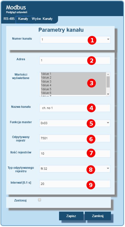 Rys.10. 14 Okn knfiguracji kanałów Mdbus Master 3) Wyśw.