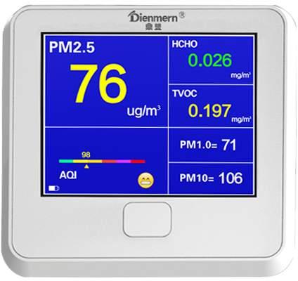 Dienmern DM103 - najważniejsze funkcje: Fabrycznie nowy czujnik smogu firmy DIENMERN Laserowy czujnik pyłu zawieszonego w powietrzu Mierzy ilość pyłów