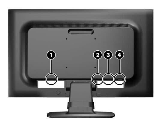 Złącza z tyłu monitora Element 1 Gniazdo zasilania z sieci elektrycznej 2 Gniazdo DisplayPort (wybrane modele) Funkcja Umożliwia podłączenie kabla zasilającego do monitora.