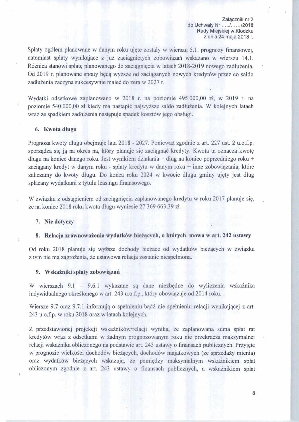 Splaty og6lem p1amw~ w w Mema.$:I. pto- finansowej, natomiast splacy wy6,&tjye a ju2: zisi w wierszu 14.1. "6hlica stanowi s*q &a0 Od 2019 r, planowme Maty zaduenia z~r:zyna suk.