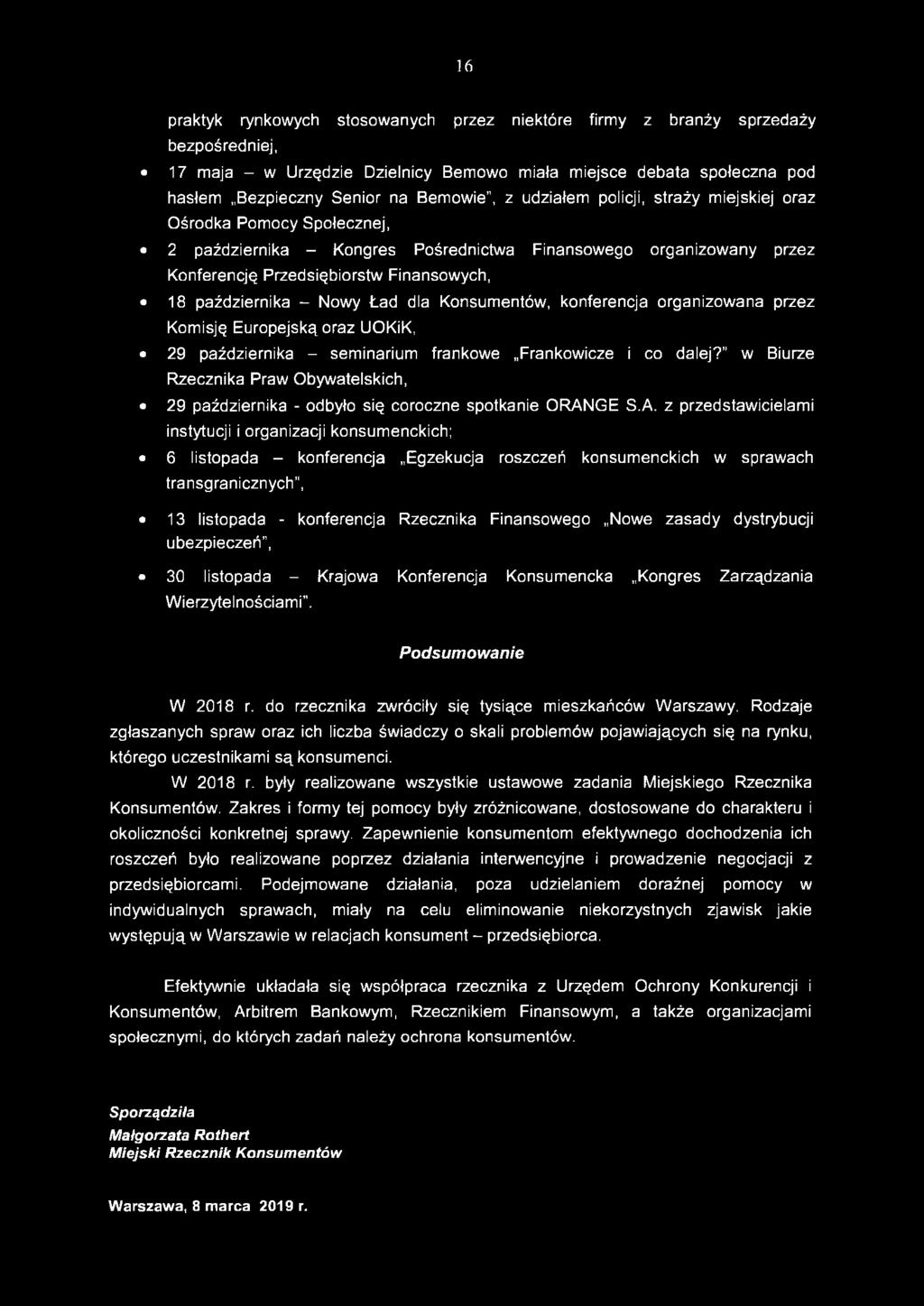 Ład dla Konsumentów, konferencja organizowana przez Komisję Europejską oraz UOKiK, 29 października - seminarium frankowe Frankowicze i co dalej?