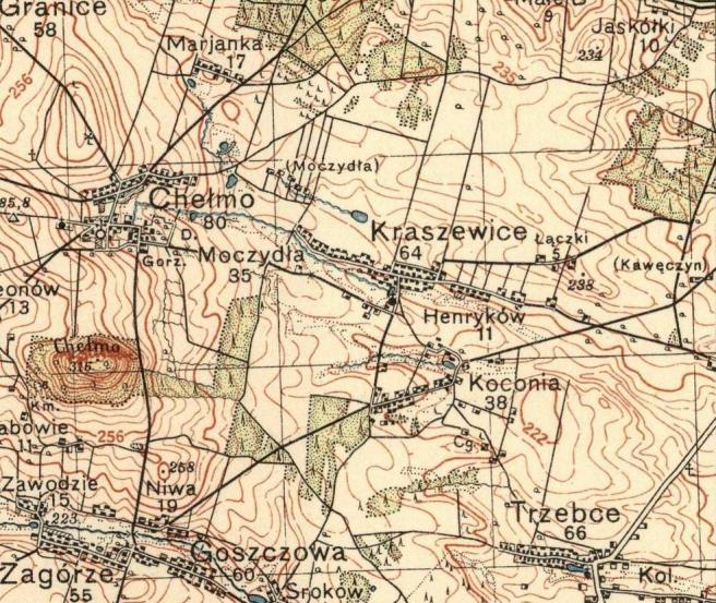 Masłowice, par. Chełmo. [w 1644 r. Kraszewice należały do Aleksandra Pukarzewskiego h. Szreniawa] Szreniawa, wś, pow. noworadomski, gm. Masłowice, par. Chełmo. Gorzelnia. [Sul] Błaszków, wś i folw.