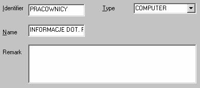 Notacja na diagramie: Etykieta Nazwa opisowa Składnica danych (2) identyfikator pole Identifier, nazwa pole Name, typ składnicy pole Type, rodzaje: komputerowe (computer), ręczne, np.