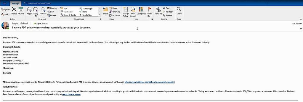 E-FAKTURY W FORACIE PDF 10 o Pamiętaj, że powiadomienie zostanie odebrane z tego samego adresu e-mail, <no.reply@basware.