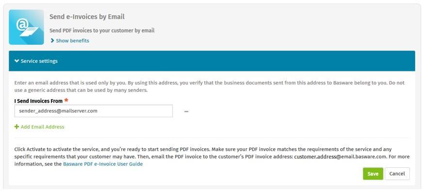 E-FAKTURY W FORACIE PDF 6 b. Dodaj adresy e-mail do faktur w formacie PDF Aby dodać adresy e-mail, z których będą wysyłane e-faktury PDF, kliknij opcję Add Email Address.