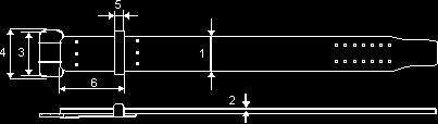 3. Wewnętrzna szerokość klamry maksymalnie 11 cm. 4. Zewnętrzna szerokość klamry maksymalnie 13 cm. 5. Maksymalna szerokość szlufki 5 cm. 6.