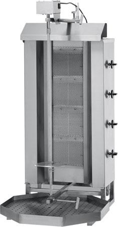 elektroniczne możliwość programowania regulacja stopnia zaparowania komory wymiary (W x S x G): 115 x 93,5 x 93 cm 37726833 KEBAB GAZOWY 4-STREFOWY moc palników: 12 kw