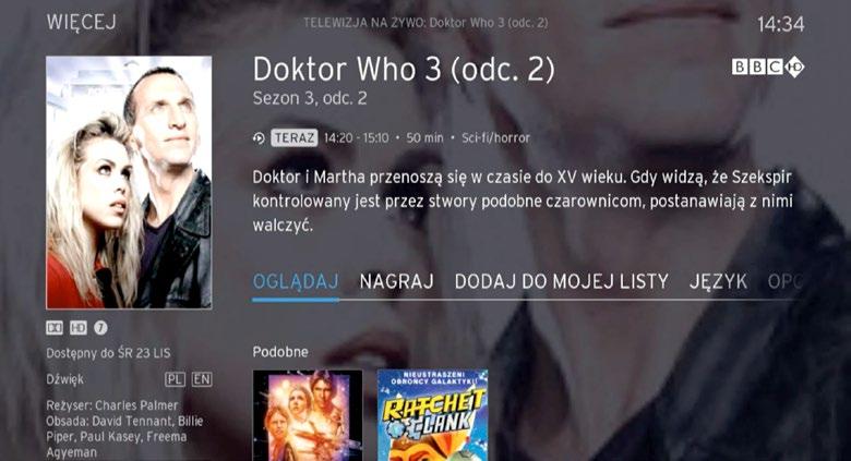 4.2 Menu funkcyjne MENU FUNKCYJNE zawiera opcje związane z danym programem lub kanałem. Menu pojawia się: po naciśnięciu przycisku INFORMACJE O PROGRAMIE na pilocie podczas oglądania.