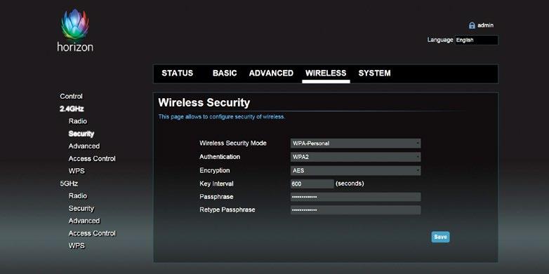 SPRAWDZANIE I ZMIANA USTAWIEŃ WI-FI Aby sprawdzić podstawowe ustawienia sieci Wi-Fi, wybierz WIRELESS > 5 GHz > Radio lub WIRELESS > 2.4 GHz > Radio w zależności od tego, którą sieć chcesz sprawdzić.