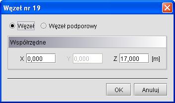 Modyfikowanie wprowadzonego układu Rys. 6.6 Edycja węzłów Zmianę widoku może użytkownik wywołać w każdej chwili przełączając odpowiednio górny znacznik: Węzeł lub Węzeł podporowy.