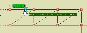Operacja ta sygnalizowana jest przez program kolejnymi poleceniami umieszczonymi przy kursorze myszki: Wstaw początek wektora przemieszczenia i Wstaw koniec wektora przemieszczenia.