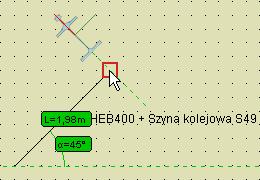 która symbolizuje kład prostopadły do osi pręta, wprowadzanego przekroju elementu.