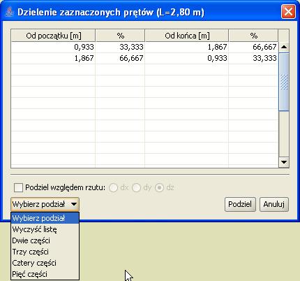 Tworzenie przykładowej konstrukcji Rys. 5.11 Widok hali 5.8 DZIELENIE PRĘTÓW WĘZŁAMI Okno funkcji dzielenia prętów węzłami przedstawione jest na rysunku 5.14. Rys. 5.12 Podział prętów węzłami Przed uruchomieniem tej funkcji należy zaznaczyć pręty na których zostaną wprowadzone dodatkowe węzły.