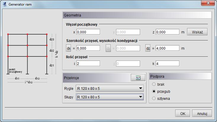 Tworzenie przykładowej konstrukcji 5.3 GENERATORA RAM PROSTOKĄTNYCH W programie zawarty jest Generator ram prostokątnych (rys. 5.3). Z jego pomocą będzie można szybko stworzyć część konstrukcji.