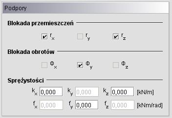 Modyfikowanie wprowadzonego układu 6.3 MODYFIKACJE PODPARCIA Dla zaznaczonych węzłów można definiować podpory - określać które przemieszczenia i obrót mają być zablokowane.