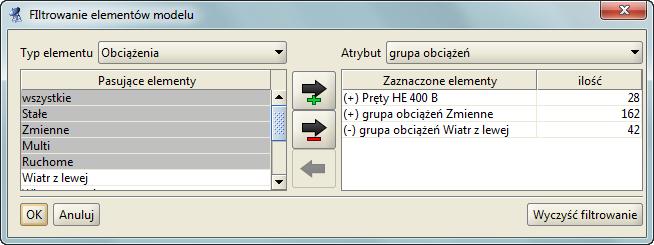 Opcja ta jest istotna wówczas gdy obciążenia na pręcie lub w węźle pokrywają się i trudno jest je wyselekcjonować graficznie.