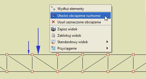 Obciążenia układu nie związany z wprowadzonym układem statycznym i na nim zdefiniować zespół pojazdu (wówczas należy pamiętać o usunięciu tego luźnego pręta przed obliczeniami).