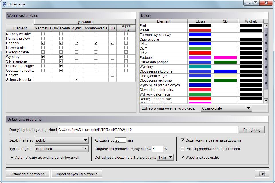 Podstawy 3.21 USTAWIENIA PROGRAMU Okno Ustawienia służy do zmiany ustawień programu oraz tego co użytkownik widzi na ekranie monitora.