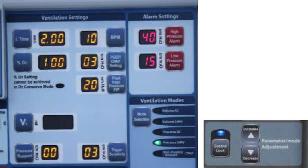 Wybór wymaganych parametrów: Respirator automatycznie wpisuje w polach obowiązkowych obecne wartości. W poniższej tabeli przedstawiono parametry, które należy ustawić w każdym trybie.
