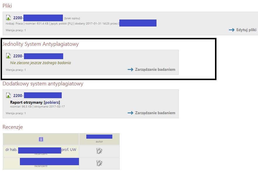 INSTRUKCJA WEWNĘTRZNA UNIWERSYTETU WARSZAWSKIEGO BADANIA PRAC DYPLPMOWYCH JEDNOLITYM SYSTEMEM ANTYPLAGIATOWYM Student 1.
